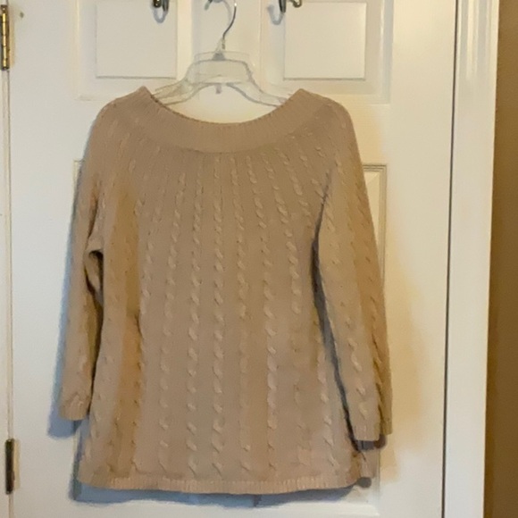 Talbots Women’s Tan Casual Minimalist 3/4 Sleeve Cable Knit Sweater Size Medium - Picture 1 of 14